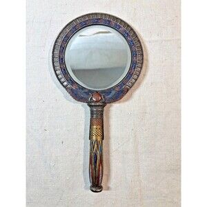 Veronese Egyptian Hand Mirror Ancient Egypt Harp Winged Sun Disc Round
